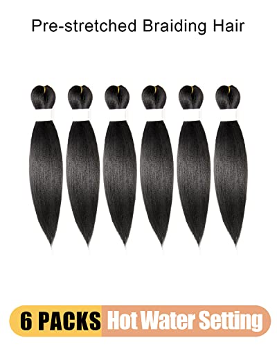 KAVSORAPI Braiding Hair 36 Inch Pre Stretched Hair Color 1 Long Straight Crochet Braids Yaki Synthetic Hair 3 Packs (1#/JetBlack)