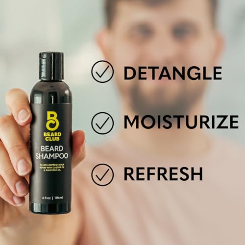 Beard Club Original Premium Beard Shampoo - Natural & Nourishing Formula for Soft, Clean & Healthy Facial Hair - Gentle on Skin - Sulfate & Paraben Free - 4 fl oz