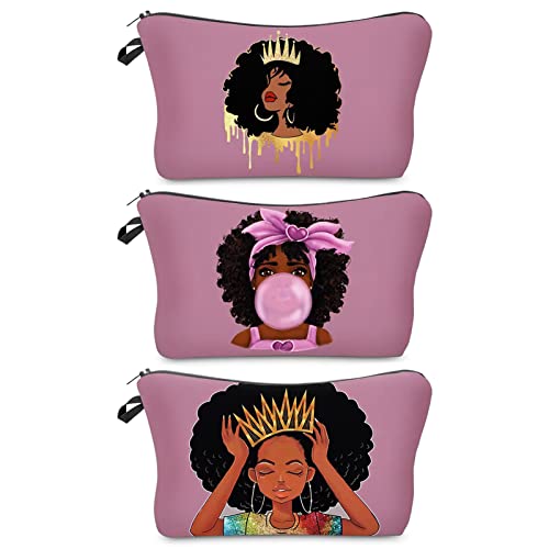 African American Makeup Bag for Purse Canvas Afro Black Women Cosmetic Bags Inspirational Gift Small Funny Cosmetics Pouch Travel Cases for Toiletries Accessories Organizer