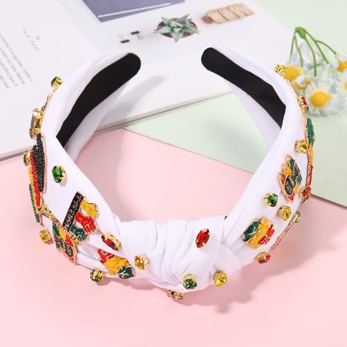 Juneteenth Headbands for Women African Headbands Accessories Outfits for Black Women Jeweled Africa Map Heart Knotted Headband Black History Month Hair Accessory Party Favors Gifts (White E)