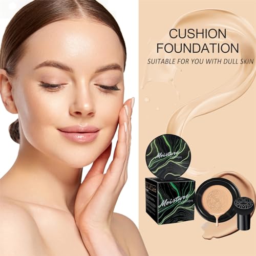 Mushroom Head Air Cushion CC Cream 2PCS Set - BB Cream Face Makeup Foundation with Power Puff for Mature Skin Moisturizing Concealer Brighten Long-Lasting, Skin Tone for All Skin Types(Buff Beige)