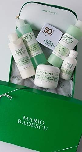 Mario Badescu MB Favorites Collection, Skin Care Gift Set Includes SPF 17 Moisturizer, Enzyme Cleansing Gel, Cucumber Cleansing Lotion, Hand Cream, Body Lotion, Cosmetic Bag & Compact Mirror