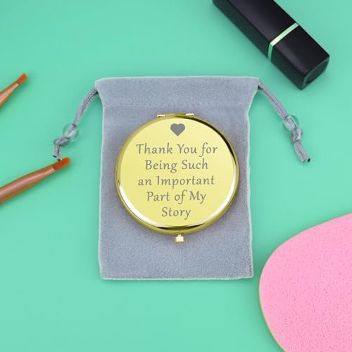 Thank You Gifts for Women Coworker Compact Makeup Mirror Inspirational Gift Coworker Leaving Gift Birthday Graduation Retirement Gift for Teacher Friend Sister Folding Makeup Mirror (Gold)