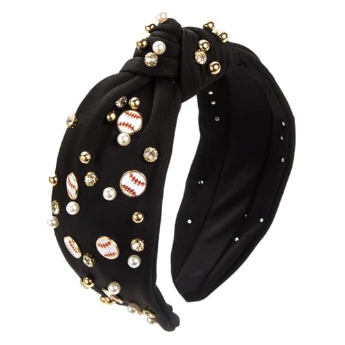 Radiate Elegance with Pearl Embellished Headbands for Women - Women's Fashion Baseball Headband Pearl Rhinestone Jeweled Knotted Headband for Girls Cute Wide Headband for Moms Thick Hair