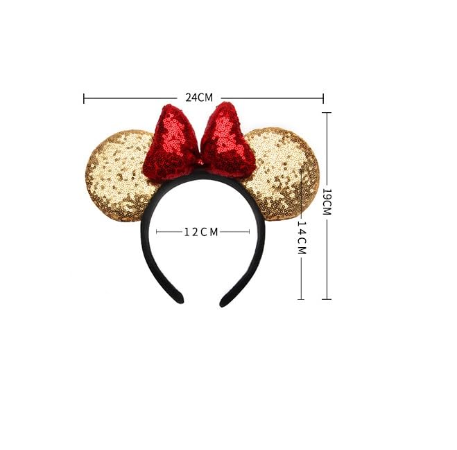 YOVECATHOU Mouse Deluxe Ear Bow Headbands Sequins Hairbands Women Hair Accessories For Cosplay Costume Party (Gold Red)