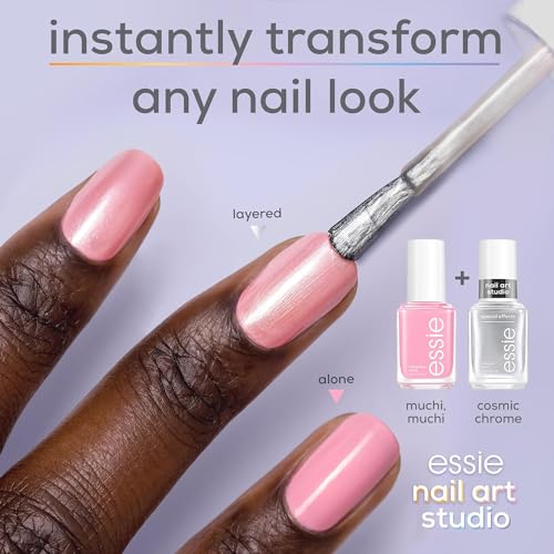 Essie Nail Polish Strawberry Glaze Kit, Pink, Muchi Muchi, Silver, Nail Art Studio Cosmic Chrome, Vegan, 0.46 Fl Oz each