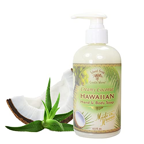 Island Soap & Candle Works Botanical Liquid Hand Soap - Vegan Hand Soap for Men and Women - Luxury Skincare for Bathroom - Hawaiian Gifts for Sensitive Skin - Creamy Coconut - 8.5 Ounce Bottle