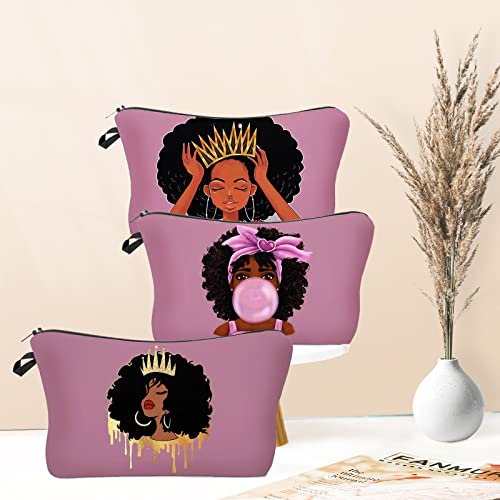 African American Makeup Bag for Purse Canvas Afro Black Women Cosmetic Bags Inspirational Gift Small Funny Cosmetics Pouch Travel Cases for Toiletries Accessories Organizer