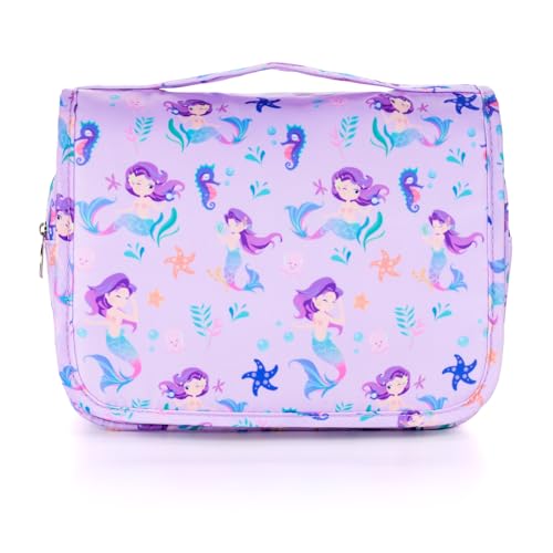 Vipdeal Kids Hanging Toiletry Bag for Girls, Travel Toiletry Bag for Little Young Girls Cosmetic Makeup Waterproof Wash Bag Toddler Traveling Toiletries, Mermaid Purple