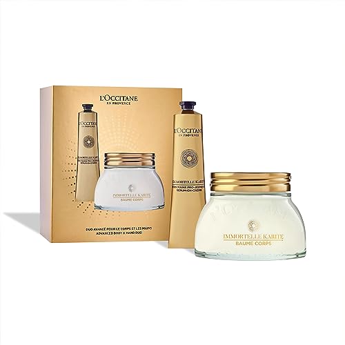 L'OCCITANE Immortelle Divine Duo Gift Set: Target Wrinkles, Visibly Firm Skin, Improve Skin Elasticity With Body Balm and Hand Cream