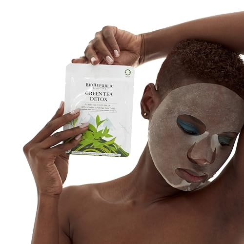 BioRepublic SkinCare Green Tea Detox Purifying Fiber Masks | Biodegradable Sheet Masks Infused with Vitamin E | Organic Green Tea Facial Masks (3)