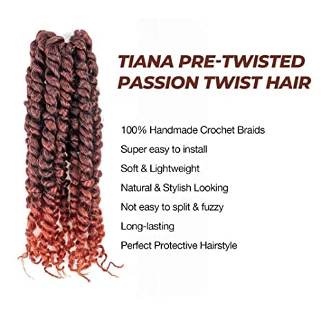 Passion Twist Crochet Hair 8 Packs 12 inch Pre-twisted Short Bohemian Braids Synthetic Pre Looped Passion Twist Hair Extensions (12" T350, 8P)