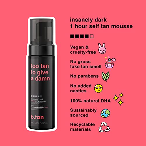 b.tan Ultra Dark Self Tanner | Too Tan - Fast, 1 Hour Express Sunless Tanning Mousse, No Gimmicks, No Fake Tan Smell, No Added Nasties, Vegan, Cruelty & Paraben Free, 6.7 Fl Oz