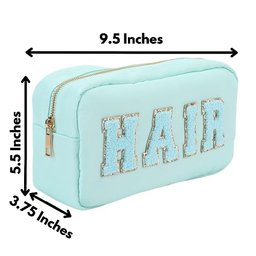 Bodhi Life Preppy Makeup Bag Set, 4 Pcs Chenille Letter Patch Cosmetic Pouch for Travel, NYlon Organizers for Hair, Skin, Face, Stuff, Cute Essentials for Women and Teens