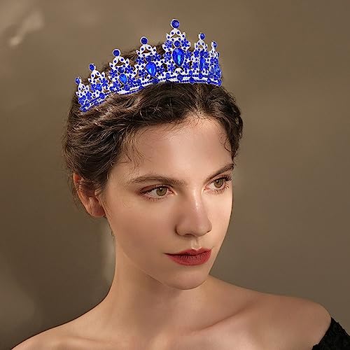 ShulaSHOP Blue Crowns for Women,Blue Tiaras for Women,Blue Crown Royal Queen Crown and Tiaras Princess Crown for Women and Girls,Party Halloween Costume Prom Birthday Bridal Wedding Hair Accessories