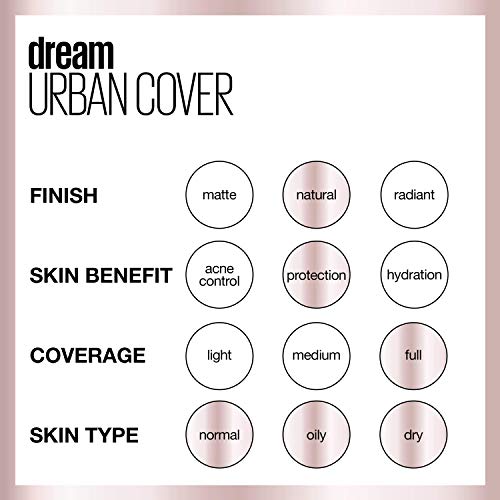 Maybelline Dream Urban Cover Flawless Coverage Foundation Makeup, SPF 50, Natural Ivory