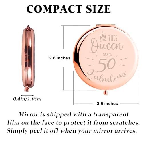 Kasuwow 50th Birthday Gifts for Women Compact Mirror, 50th Birthday Gift Ideas, 50 Year Old Gift for Her, Happy 50th Birthday Mirror Decorations