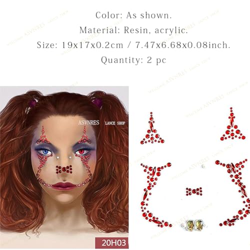 2 Pieces Face Gems Jewels Tattoos for Halloween, Day of the Dead Face Temporary Skull Tattoos Rhinestone Crystal Stones Body Gems Makeup Stickers for Halloween Festival Rave Party Outfit