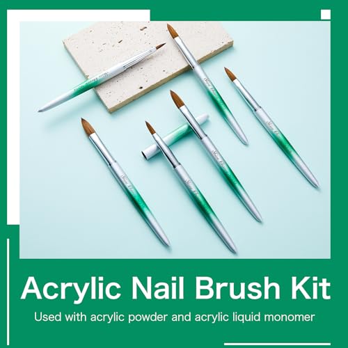 Shine Chance 6Pcs Acrylic Nail Brushes Set, Kolinsky Acrylic Nail Art Brush, Art Design & Polish Mistake Cleaning Manicure Tools for Women Acrylic Application (Size 2 6 8 10 14 16)