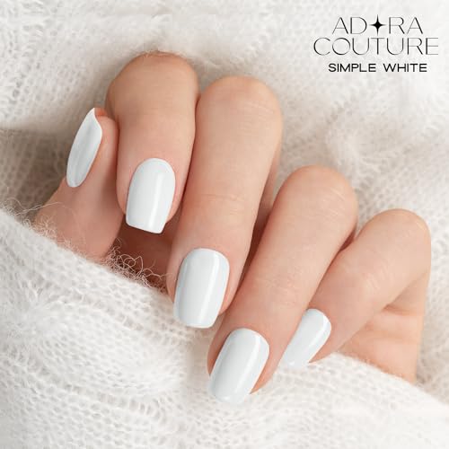 Adora Couture Semi Cured Gel Nail Strips White |30pcs Glossy Solid White Strips Gel Nail Sticker | Gel Nail Stickers with UV Light Required (Simple White)