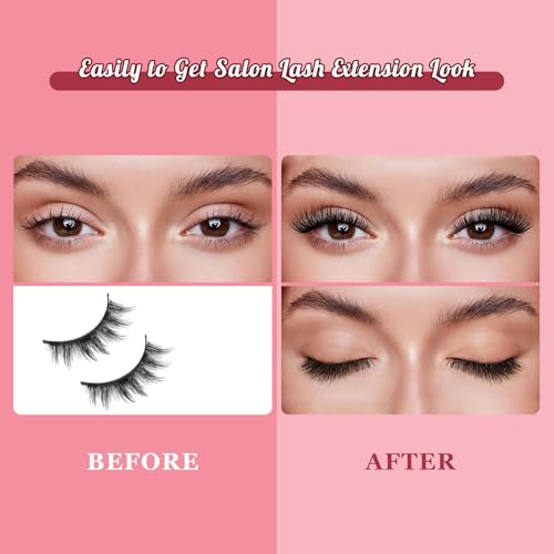 MEIEM Magnetic Lashes Kit with Applicator 3 Pair Reusable Magnetic Eyelashes Natural Look No Glue Needed Magnetic Eyelashes