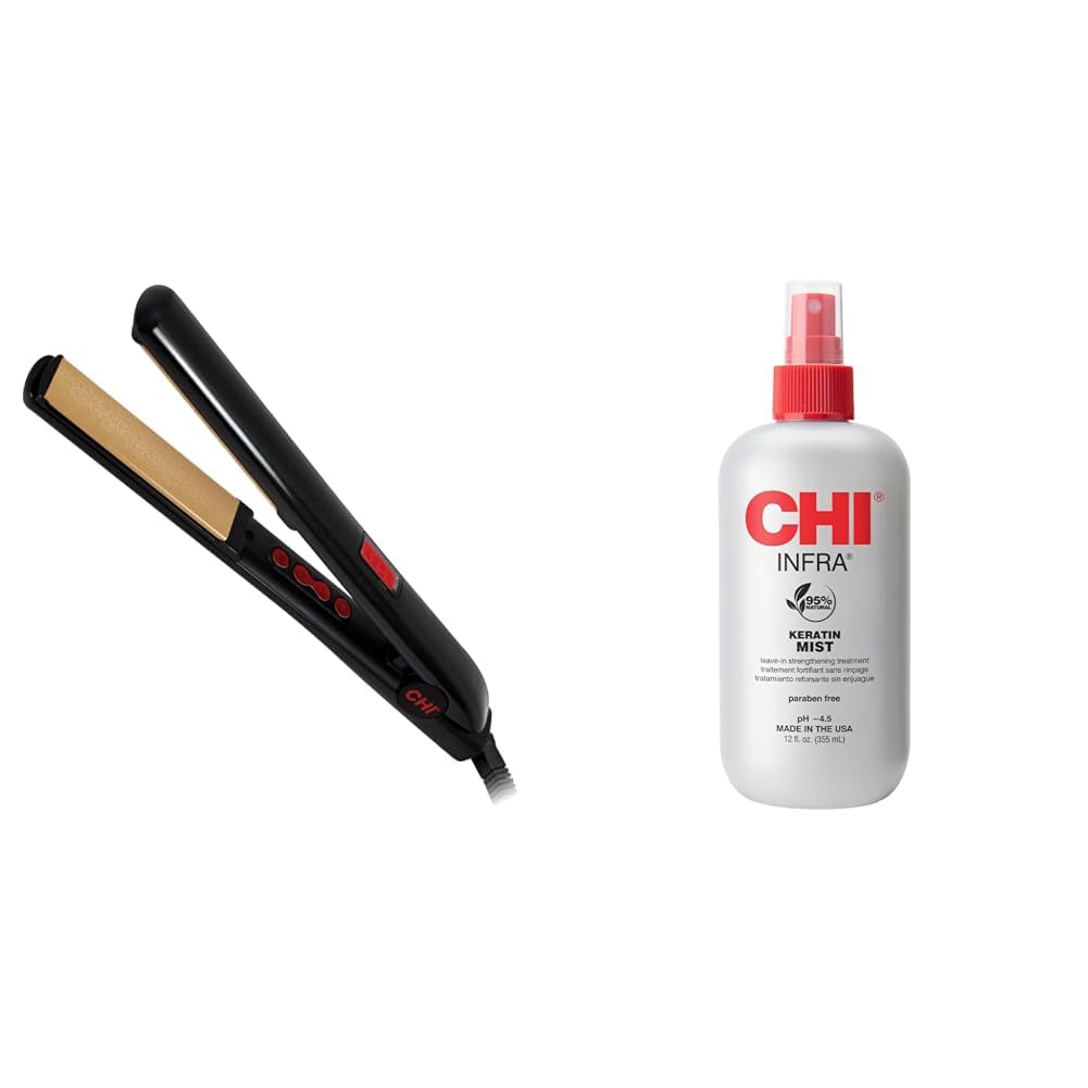 CHI PRO G2 Digital Titanium Infused Ceramic 1" Straightening Iron & CHI Keratin Mist Strengthening 12 Oz Hair Spray Bundle