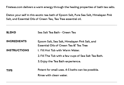 Green Tea Bath - Sea Salt, Green Tea Extract & Tea Tree Essential Oils, Epsom Salt, Himalayan Pink Salt. Made in The USA.