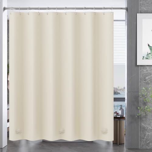 AmazerBath Beige Shower Curtain Plastic, Thick PEVA Shower Curtain Beige, Heavy Duty Shower Curtains for Bathroom, Cream Shower Curtain Waterproof 72x72 with 3 Weighted Stones and 12 Grommets