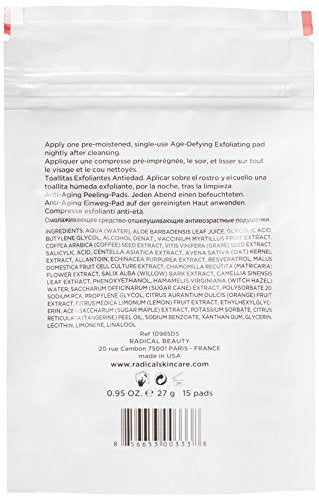 Radical Skincare Age Defying Exfoliating Pads Removes Dead Skin, Evens and Brightens Skin Tone for Radiant Glow | For All Skin Types Including Sensitive Skin | Paraben & Cruelty Free (15 Pads)