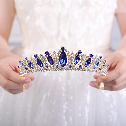 JWICOS Crystal Tiara with Comb for Women Queen Crown Wedding Bridal Party (Blue)