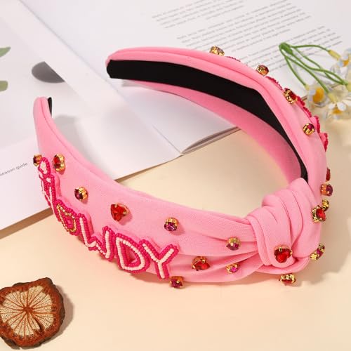 Western Cowgirl Headband Accessories for Women Cowgirl Cowboy Boot Embellished Headband Rhinestone Crystal Pearl Top Knot Headband Rodeo Nashville Bachelorette Party Country Concert Outfit (Pink 1)