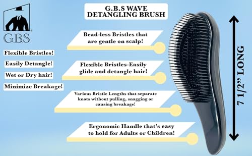 G.B.S Wave Multi-Function Glide Thru Brush Unisex Man and Women Long or Short Hair - Dense Black Bristles to Remove Knots, tangles Silky Smooth Finish.