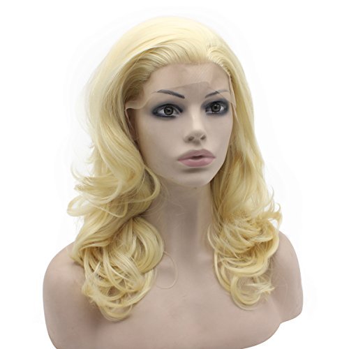 Mxangel Medium Long Wavy Reddish Blonde Synthetic Hair Lace Front Wig Natural