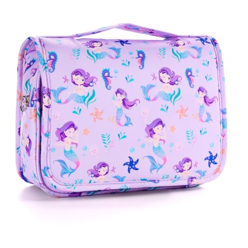 Vipdeal Kids Hanging Toiletry Bag for Girls, Travel Toiletry Bag for Little Young Girls Cosmetic Makeup Waterproof Wash Bag Toddler Traveling Toiletries, Mermaid Purple