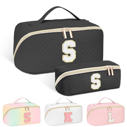 Travel Makeup Bag, Personalized Make Up Gift Cosmetic Bag for Women, Initials Wide-open Makeup Pouch Organizer Bag for Girls, Roomy Makeup Travel Bags - Colorful R