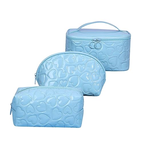 Toonshare Makeup Bag Set of 3 Travel Cosmetic Bag Make Up Organizer Case Portable Waterproof PU Toiletry Bag Zipper Pouch Purse (blue)