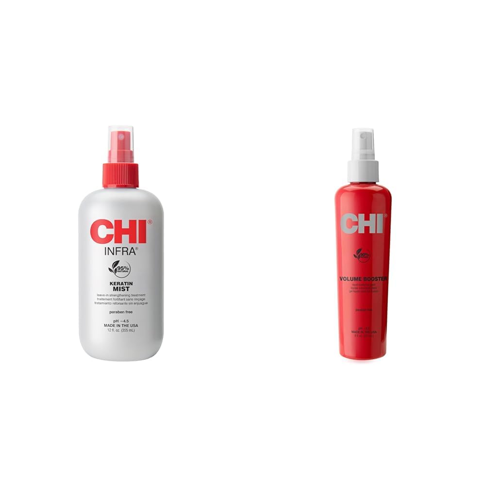 CHI Keratin Mist Strengthening Spray 12 Oz & Volume Booster Bodifying Glaze 8 Fl Oz Hair Care Set