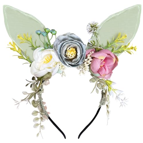 Trnerm Easter Bunny Ears Headband for Girls Women Easter Bunny Wreath Rabbit Ear Hairbands for Easter Party Masquerade Animal Theme Party (Green)