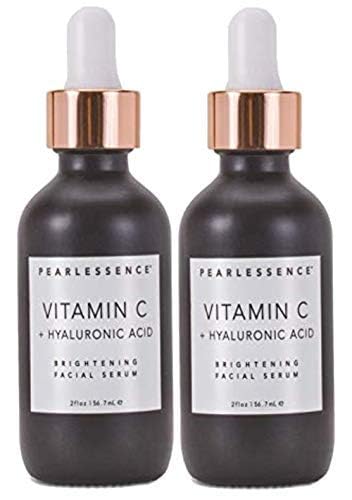 Pearlessence Brightening Facial Serum with Vitamin C & Hyaluronic Acid - Powerful Hydration to Help Plump & Brighten Skin | USA Made (2 oz, 2 Pack)