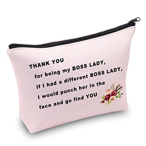 PXTIDY Funny Boss Lady Gifts Thank You For Being My Boss Lady Makeup Cosmetic Bag Female Boss Gift Boss Makeup Bag Gift for Managers from Employee, Coworker (beige)