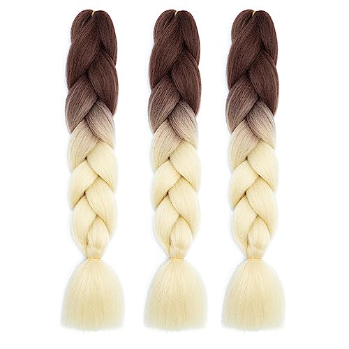 Xiaofeng Colorful Ombre Braiding Hair Extensions 24 Inch 3 Packs High Temperature Jumbo Crochet Braiding Hair for Box Twist Braids (24 Inch (Pack of 3), Brown to Blonde)