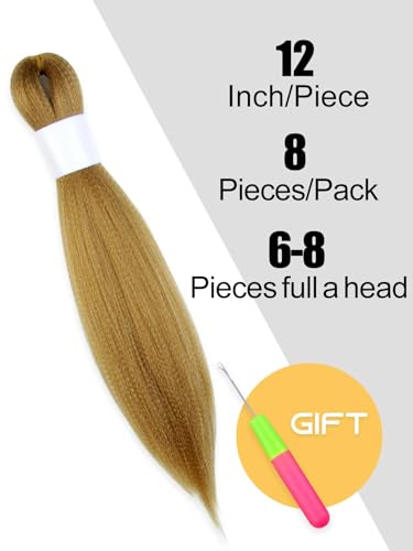 KAVSORAPI Blonde Braiding Hair 12 Inch Pre Stretched Hair Short Straight Crochet Braids Yaki Texture Synthetic Fiber 8 Packs (27#/Honey Blonde)