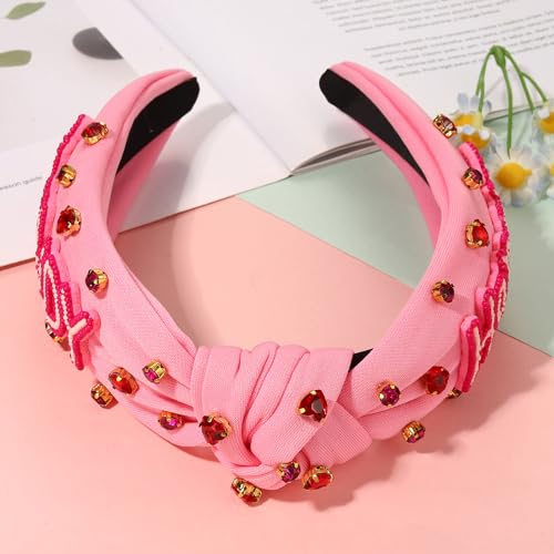 Western Cowgirl Headband Accessories for Women Cowgirl Cowboy Boot Embellished Headband Rhinestone Crystal Pearl Top Knot Headband Rodeo Nashville Bachelorette Party Country Concert Outfit (Pink 1)