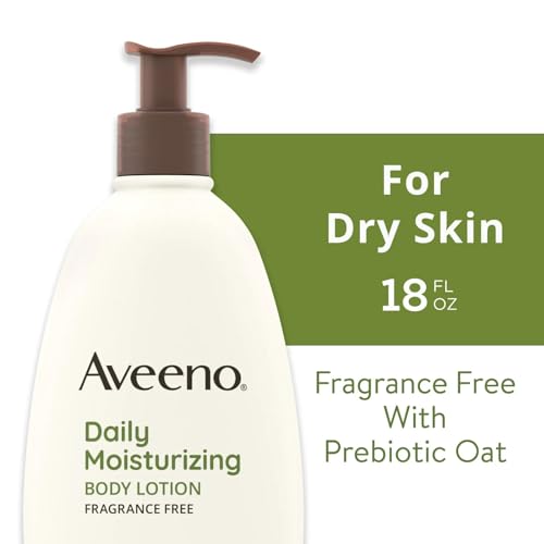 Aveeno Daily Moisturizing Body Lotion with Soothing Oat and Rich Emollients to Nourish Dry Skin, Gentle & Fragrance-Free Lotion is Non-Greasy & Non-Comedogenic, 18 fl. oz