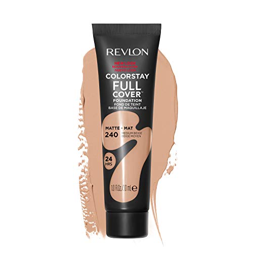 Revlon Liquid Foundation, ColorStay Face Makeup for Normal and Dry Skin, Longwear Full Coverage with Matte Finish, Oil Free, 240 Medium Beige, 1.0 Oz