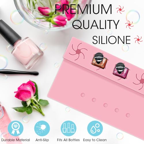 Nail Polish Holder 2 in 1 Silicone Fingernail Painting Tools Nails Art Accessories Organizer Case Set Hand Rest Mat with Anti-Spill Bottle Stand and Finger Separators for Pedicure Manicure (Black)