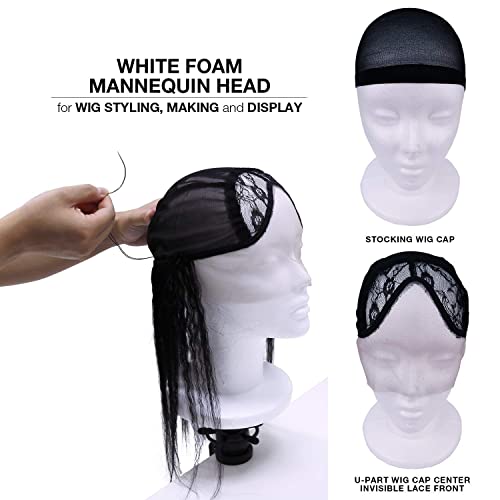 STUDIO LIMITED 11.4 INCH (1 PACK) (NEW) Model Styrofoam Mannequin Head, White Foam Wig, Arts, Craft, DIYs Head Display Hats and Hairpieces, Mask - for Home, Salon and Travel