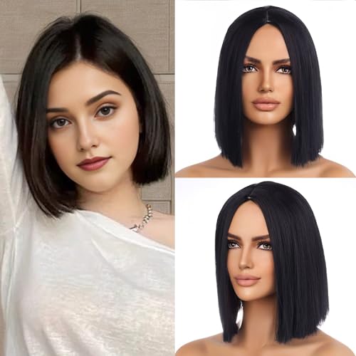 WAVELNM Black Wig Black Bob Wig Short Black Straight Wig Black Wig for Women Girls