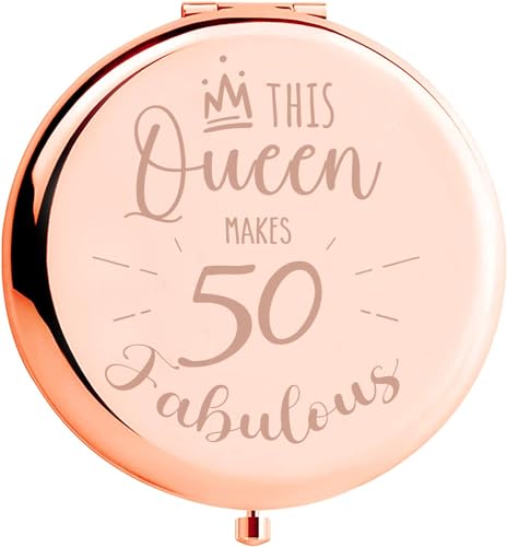 Kasuwow 50th Birthday Gifts for Women Compact Mirror, 50th Birthday Gift Ideas, 50 Year Old Gift for Her, Happy 50th Birthday Mirror Decorations