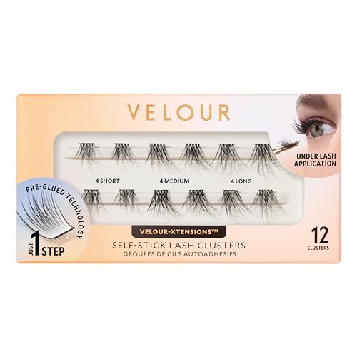 Velour-Xtensions™ Self-Stick Lash Clusters | Self Adhesive Eyelashes | Includes 12 Eyelash Clusters | Comfortable & Lightweight Lash Extension Clusters (Everyday Natural)